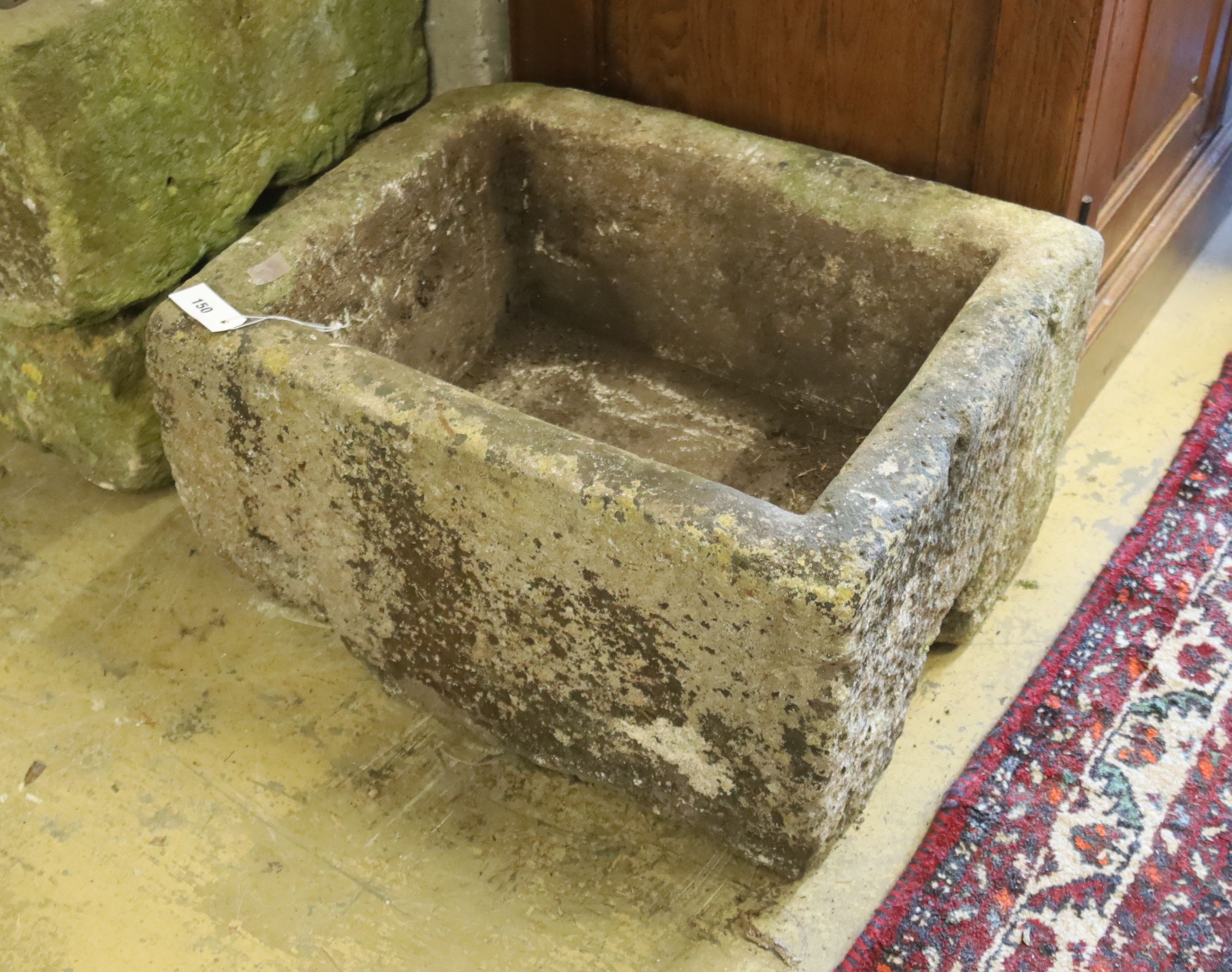 A 19th century rectangular carved stone trough, length 61cm, depth 48cm, height 33cm